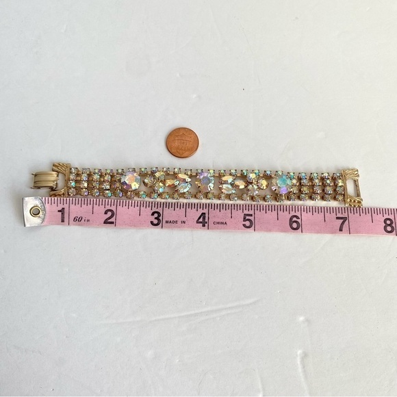 Vintage 60s Aurora Borealis Rhinestone Bracelet Iridescent AB Crystal Cocktail - Picture 10 of 11